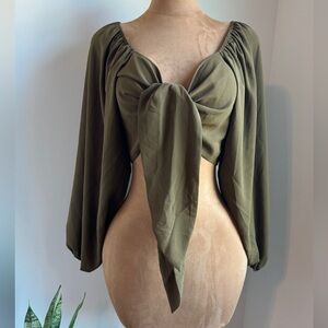 JLUXLABEL Olive Tie-Front Blouse